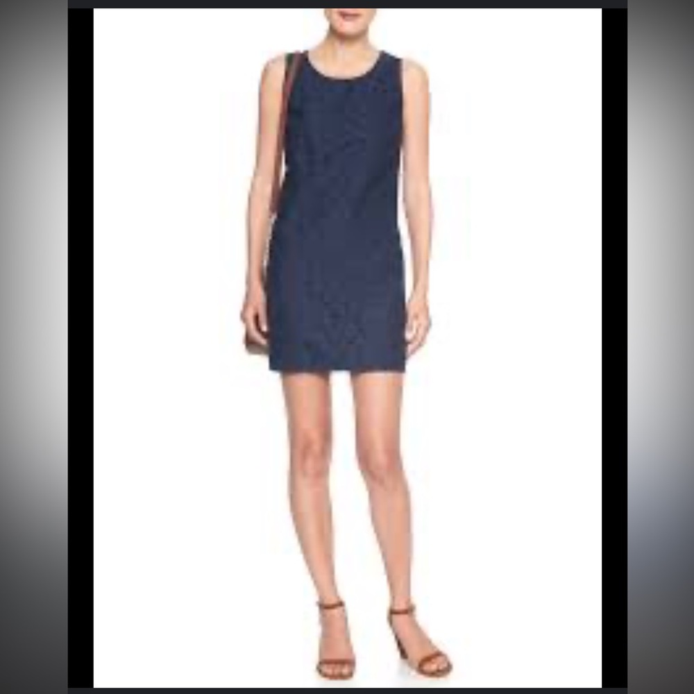 •Banana Republic Petite Size 4P Navy Blue Crochet Floral Lace Shift Dress#RB